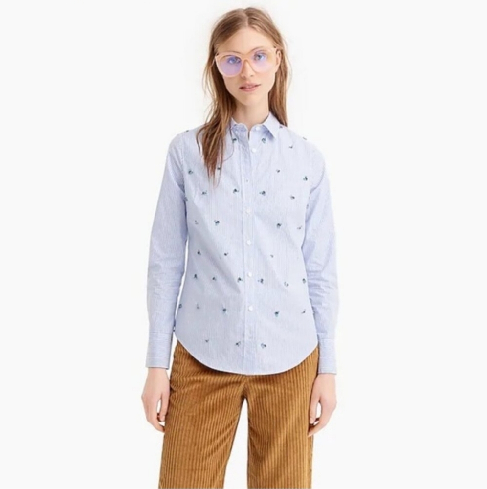 J. Crew Embellished Slim Fit Perfect Shirt Sz 6 - Picture 2 of 10